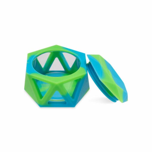 Ooze Mojo Silicone Water Pipe featuring a honeycomb design, 14mm glass bowl, and detachable hand pipe, showcasing its versatility as both a bong and dab rig, with a vibrant color selection.