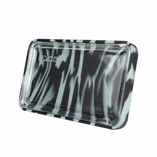 A stylish Eyce Rolling Tray featuring a unique 2-in-1 design that seamlessly combines durable silicone and elegant glass, showcasing its functional aesthetics for an elevated rolling experience, available at Cannabox.