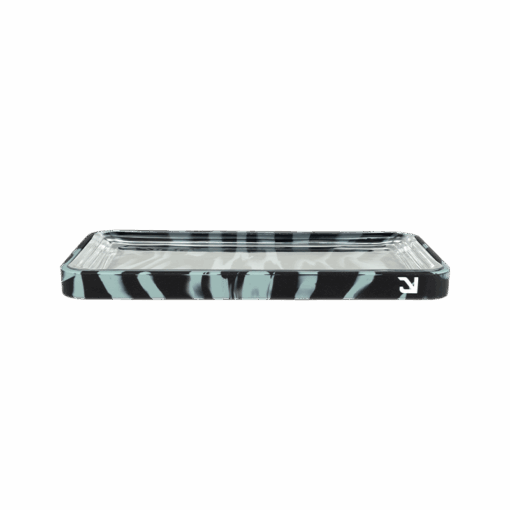 A stylish Eyce Rolling Tray featuring a unique 2-in-1 design that seamlessly combines durable silicone and elegant glass, showcasing its functional aesthetics for an elevated rolling experience, available at Cannabox.