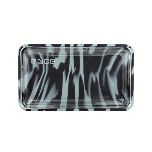 A stylish Eyce Rolling Tray featuring a unique 2-in-1 design that seamlessly combines durable silicone and elegant glass, showcasing its functional aesthetics for an elevated rolling experience, available at Cannabox. - smokeblk