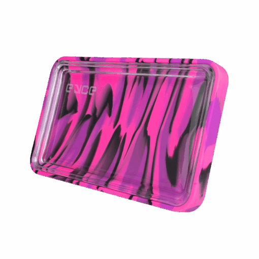 A stylish Eyce Rolling Tray featuring a unique 2-in-1 design that seamlessly combines durable silicone and elegant glass, showcasing its functional aesthetics for an elevated rolling experience, available at Cannabox.