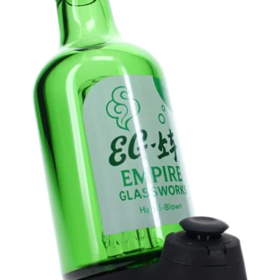 Empire Glassworks Soju Bottle Puffco Peak Attachment, a beautifully crafted US-made glass piece designed to enhance your Puffco experience with its stylish and functional aesthetics, showcasing intricate details and vibrant colors that reflect the essence of cannabis culture, available at Cannabox. - Soju Bottle
