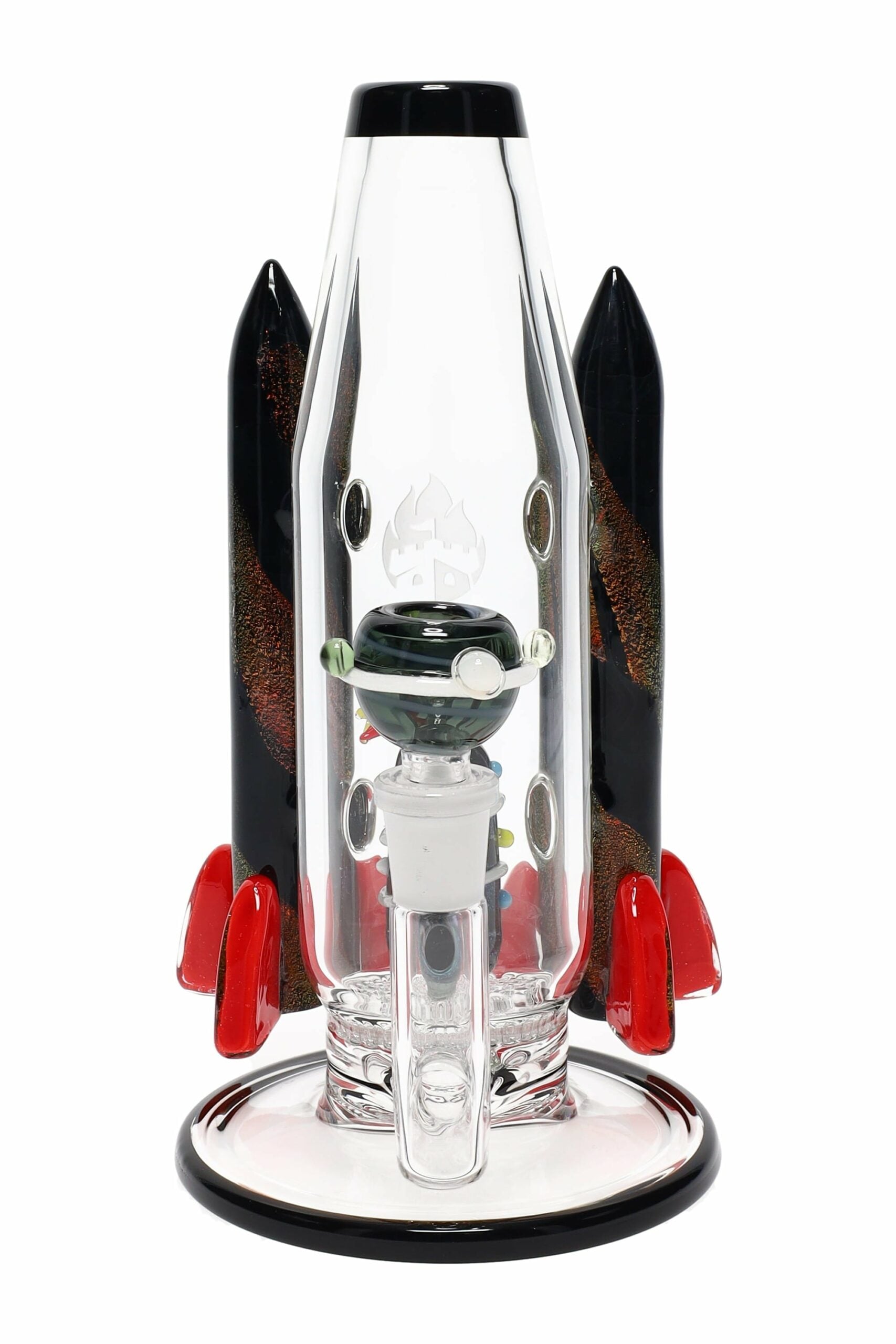 Empire Glassworks Flagship Galactic Glass Bong, a 9-inch artistic masterpiece designed for dry herb use, featuring intricate galactic patterns and vibrant colors that enhance both functionality and aesthetic appeal, perfect for an upscale cannabis experience from Cannabox.