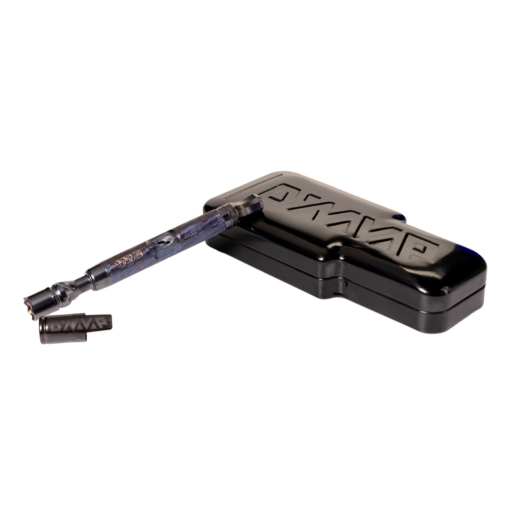 DynaVap M 7 XL Stealth thermal extraction device showcasing premium titanium construction, sleek design, and vibrant color play in deep purple and blue.