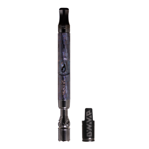 DynaVap M 7 XL Stealth thermal extraction device showcasing premium titanium construction, sleek design, and vibrant color play in deep purple and blue.