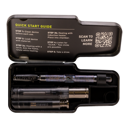 DynaVap M 7 XL Stealth thermal extraction device showcasing premium titanium construction, sleek design, and vibrant color play in deep purple and blue.