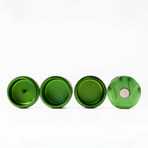 DynaBank modular herb storage solution featuring durable anodized aluminum, three O-Ring sealed compartments, and integrated debowler for efficient material management.