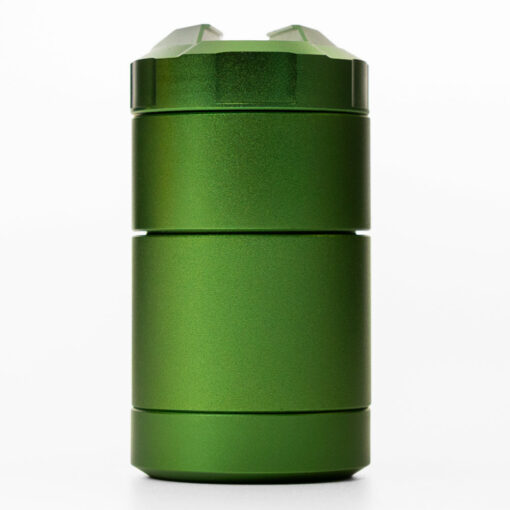 DynaBank modular herb storage solution featuring durable anodized aluminum, three O-Ring sealed compartments, and integrated debowler for efficient material management.
