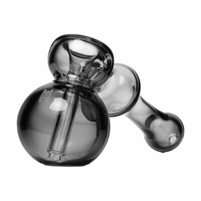Human Grade Hammer Bubbler made of durable borosilicate glass, featuring a hammer shape and straight perc design, measuring 5.2" x 2.6" x 1.7".