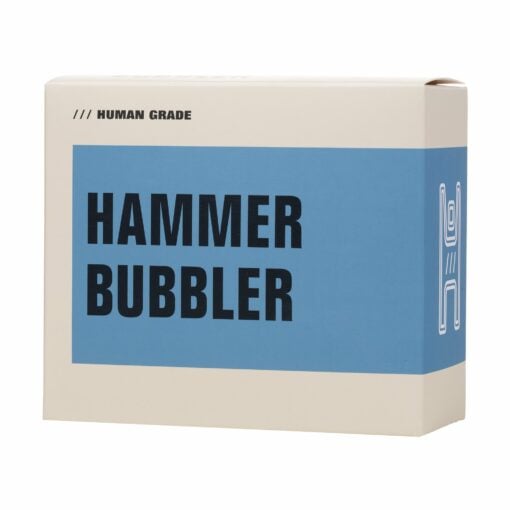 Human Grade Hammer Bubbler made of durable borosilicate glass, featuring a hammer shape and straight perc design, measuring 5.2" x 2.6" x 1.7".