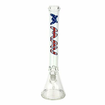 18-inch MAV Red White and Blue beaker bong featuring a USA logo, showcasing patriotic colors and an ice pinch for enhanced smoking experience. - Default Title