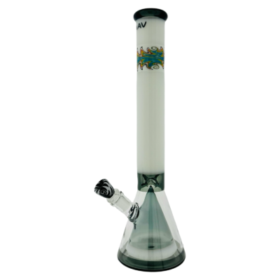 18-inch black and white Wigwag MAV Glass Pyramid Beaker Bong with slitted pyramid perc and ice pinch, showcasing its sleek design and functionality. - Default Title