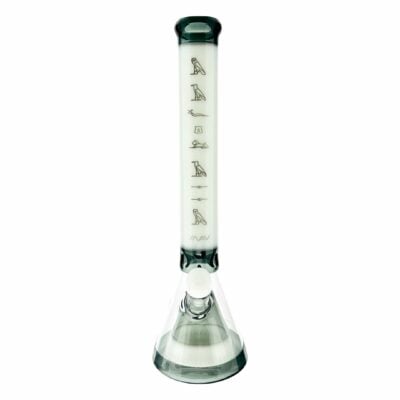 18-inch Hieroglyph MAV Glass Pyramid Laser Beaker Bong featuring intricate laser etching, slitted pyramid perc, and ice pinch for enhanced smoking experience. - Default Title