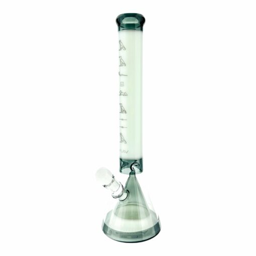 18-inch Hieroglyph MAV Glass Pyramid Laser Beaker Bong featuring intricate laser etching, slitted pyramid perc, and ice pinch for enhanced smoking experience.