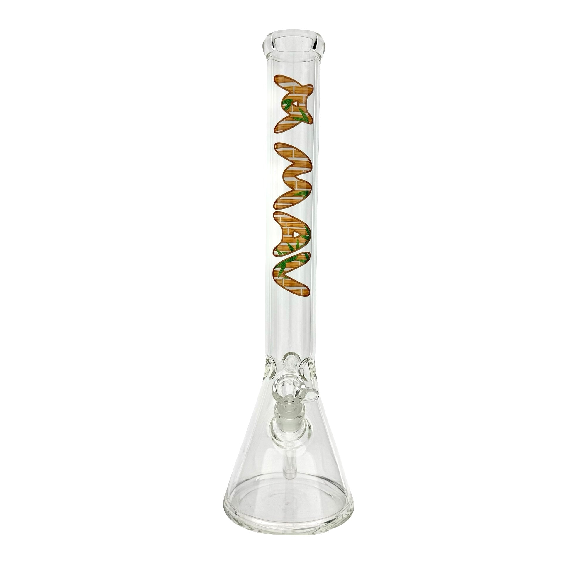 18-inch MAV Bamboo Garden Logo Beaker Bong showcasing its elegant design, featuring a bamboo logo and ice pinch for smooth hits. - Default Title