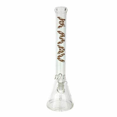 18-inch MAV Cali Bear Logo Beaker Bong showcasing vibrant Cali bear label, featuring a sturdy beaker base and ice pinch for a smooth smoking experience. - Default Title