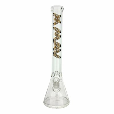 18-inch MAV Golden Flag beaker bong with a golden Cali logo, showcasing a sleek design and ice pinch for enhanced smoking experience. - Default Title