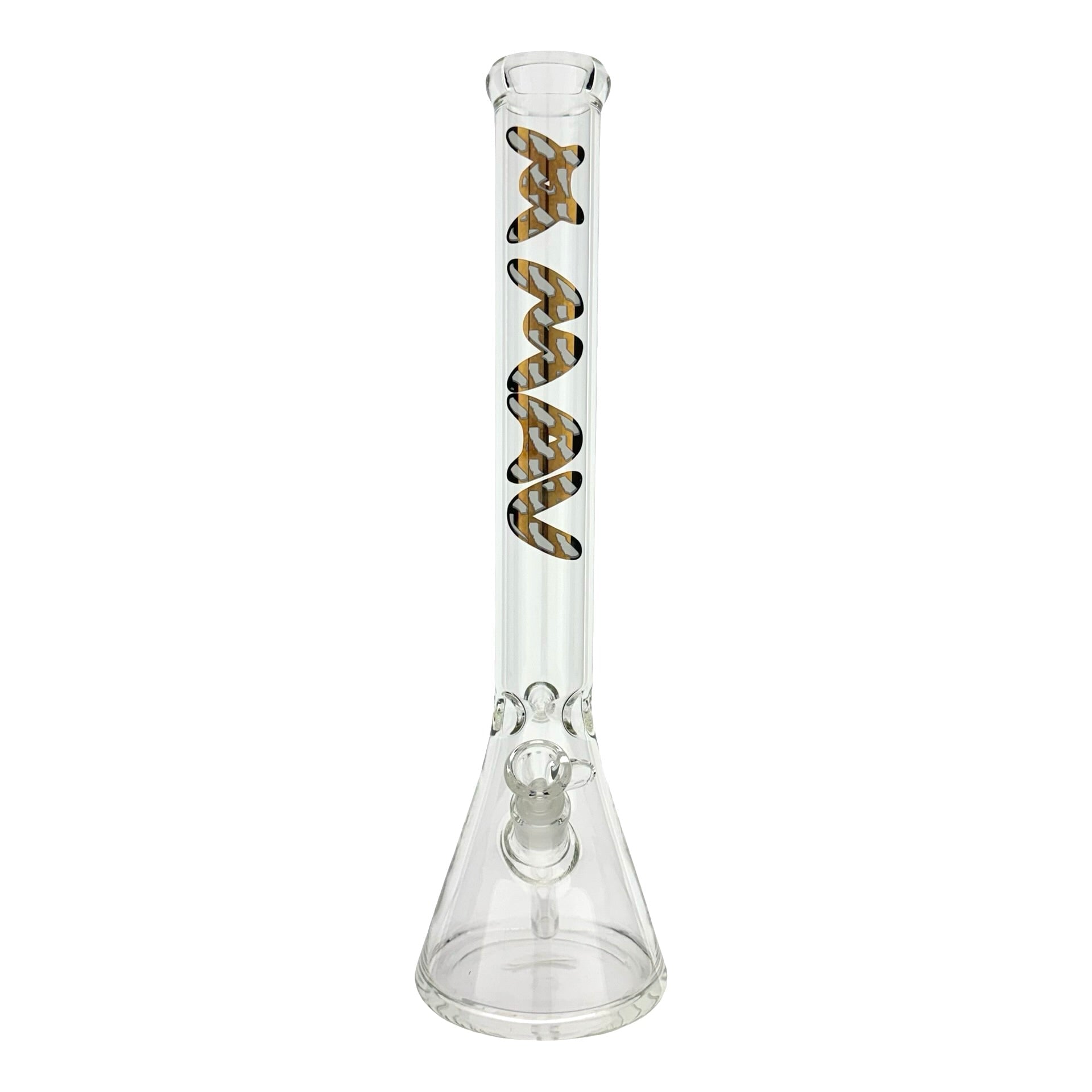 18-inch MAV Golden Flag beaker bong with a golden Cali logo, showcasing a sleek design and ice pinch for enhanced smoking experience. - Default Title