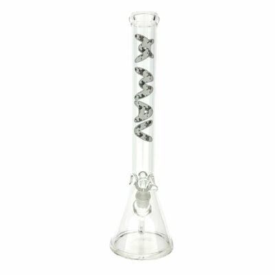 18-inch MAV Glass Safari Zebra Logo Beaker Bong with a 50mm diameter and ice pinch feature, showcasing its unique zebra stripe design. - Default Title
