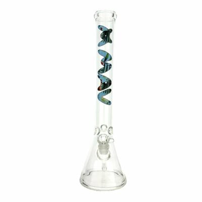 18-inch MAV Hawaii Floral Logo Beaker Bong showcasing vibrant floral design, 50mm diameter, and ice pinch for a smooth smoking experience. - Default Title