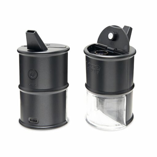 Ooze Electro Barrel E-Rig showcasing its sleek design, removable water bubbler chamber, and Onyx atomizer, perfect for flavorful dabbing.