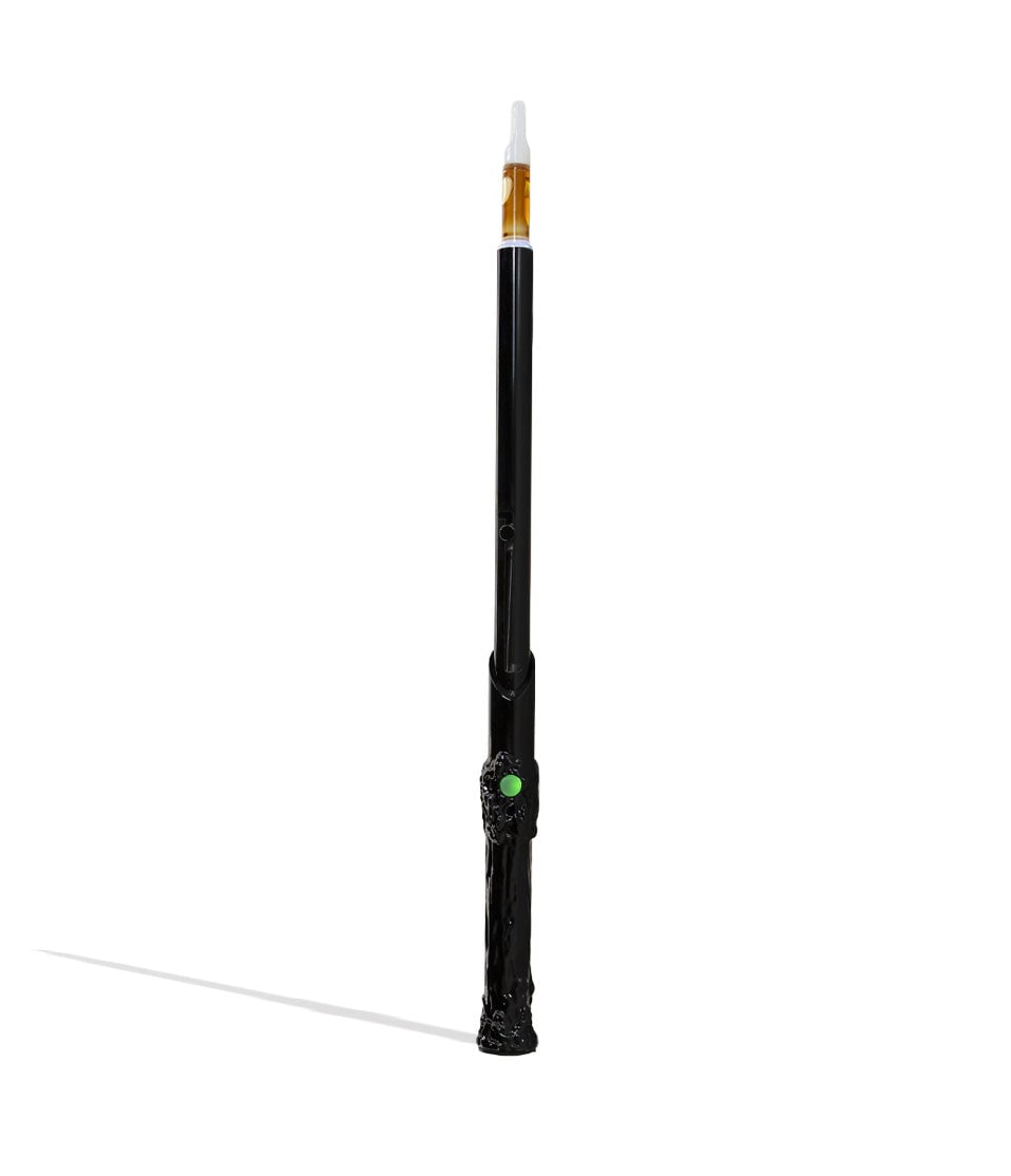 Smyle Wandjamin Variable Voltage Battery with gnarled handle and LED tip, designed for 1G cartridges, in a padded box reminiscent of Ollivanders. - Black