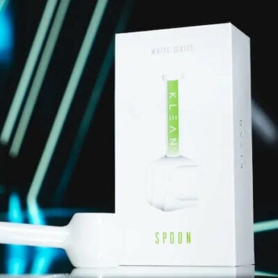 KLEAN White Series Spoon hand pipe made from thick borosilicate glass, featuring a deep bowl and signature glow in the dark stripe. - Default Title