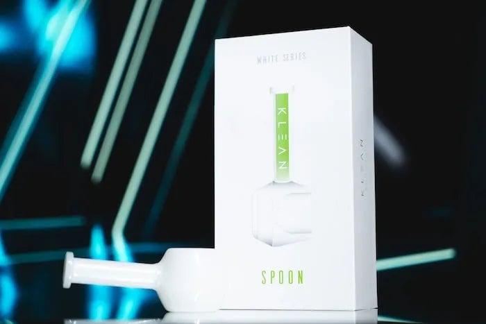 KLEAN White Series Spoon hand pipe made from thick borosilicate glass, featuring a deep bowl and signature glow in the dark stripe. - Default Title
