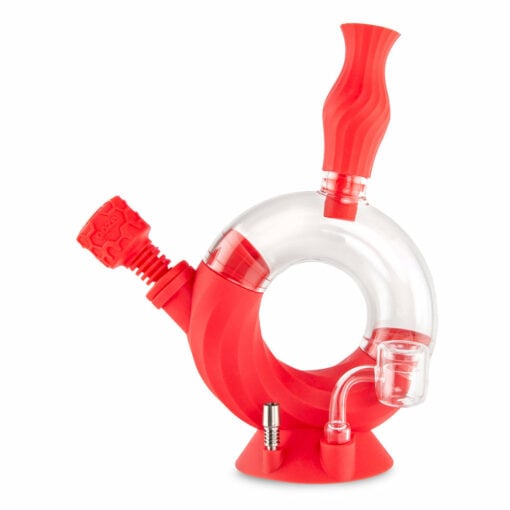 Ooze Ozone 4-in-1 Hybrid Silicone & Glass Water Pipe showcasing clear glass chamber and colorful silicone exterior, perfect for versatile smoking sessions. - Ultra Purple
