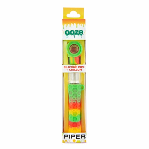 Ooze Piper 2-in-1 Silicone & Glass Hand Pipe and Chillum in assorted vibrant colors, showcasing its sleek design and functional versatility, perfect for cannabis enthusiasts who appreciate style and convenience. Available exclusively at Cannabox.