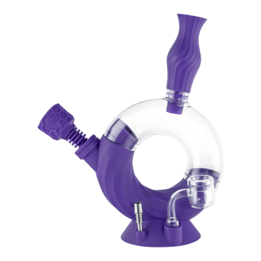 Ooze Ozone 4-in-1 Hybrid Silicone & Glass Water Pipe showcasing clear glass chamber and colorful silicone exterior, perfect for versatile smoking sessions.