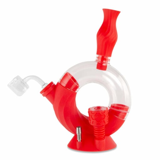 Ooze Ozone 4-in-1 Hybrid Silicone & Glass Water Pipe showcasing clear glass chamber and colorful silicone exterior, perfect for versatile smoking sessions.