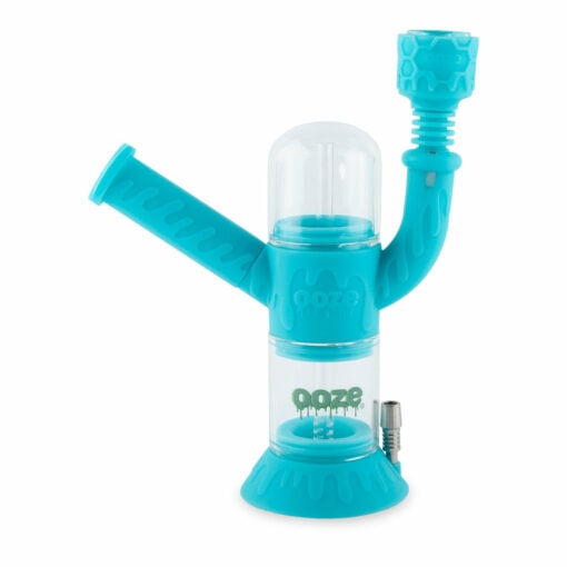 Ooze Cranium 4-in-1 Hybrid Silicone & Glass Water Pipe featuring a striking skull design, showcasing its multifunctional capabilities for enjoying flower and concentrates, perfect for cannabis enthusiasts seeking both style and versatility, available at Cannabox.