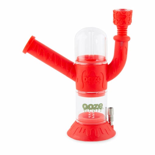 Ooze Cranium 4-in-1 Hybrid Silicone & Glass Water Pipe featuring a striking skull design, showcasing its multifunctional capabilities for enjoying flower and concentrates, perfect for cannabis enthusiasts seeking both style and versatility, available at Cannabox.