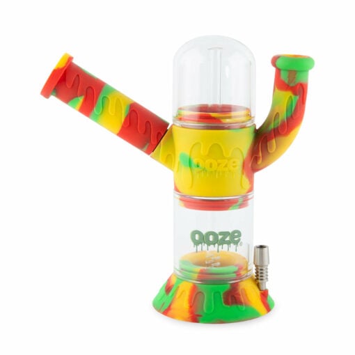 Ooze Cranium 4-in-1 Hybrid Silicone & Glass Water Pipe featuring a striking skull design, showcasing its multifunctional capabilities for enjoying flower and concentrates, perfect for cannabis enthusiasts seeking both style and versatility, available at Cannabox.