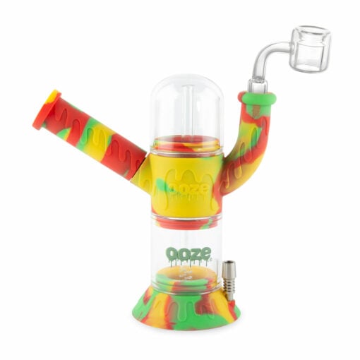 Ooze Cranium 4-in-1 Hybrid Silicone & Glass Water Pipe featuring a striking skull design, showcasing its multifunctional capabilities for enjoying flower and concentrates, perfect for cannabis enthusiasts seeking both style and versatility, available at Cannabox.