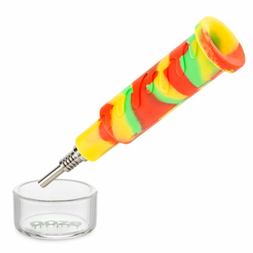 Ooze Cranium 4-in-1 Hybrid Silicone & Glass Water Pipe featuring a striking skull design, showcasing its multifunctional capabilities for enjoying flower and concentrates, perfect for cannabis enthusiasts seeking both style and versatility, available at Cannabox.