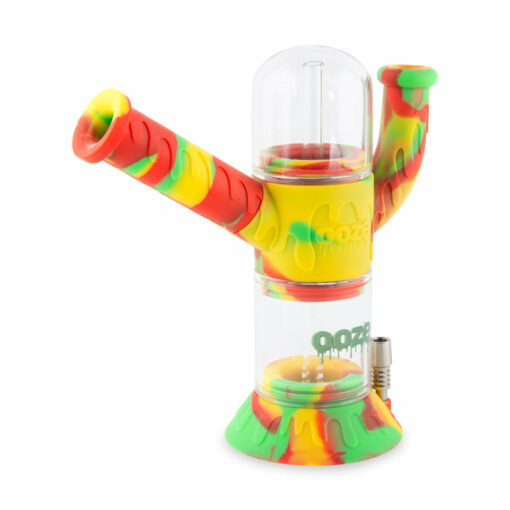 Ooze Cranium 4-in-1 Hybrid Silicone & Glass Water Pipe featuring a striking skull design, showcasing its multifunctional capabilities for enjoying flower and concentrates, perfect for cannabis enthusiasts seeking both style and versatility, available at Cannabox.