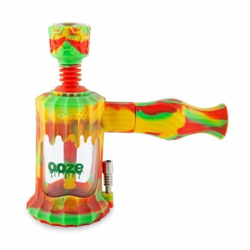 Ooze Clobb 4-in-1 Hybrid Silicone & Glass Water Pipe, featuring a sleek and modern design that combines functionality with aesthetics. This versatile piece allows for seamless transitions between flower, concentrates, and dab straw use, showcasing a unique blend of durable silicone and elegant glass. Perfect for upscale cannabis culture enthusiasts, available at Cannabox.
