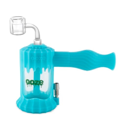 Ooze Clobb 4-in-1 Hybrid Silicone & Glass Water Pipe, featuring a sleek and modern design that combines functionality with aesthetics. This versatile piece allows for seamless transitions between flower, concentrates, and dab straw use, showcasing a unique blend of durable silicone and elegant glass. Perfect for upscale cannabis culture enthusiasts, available at Cannabox.