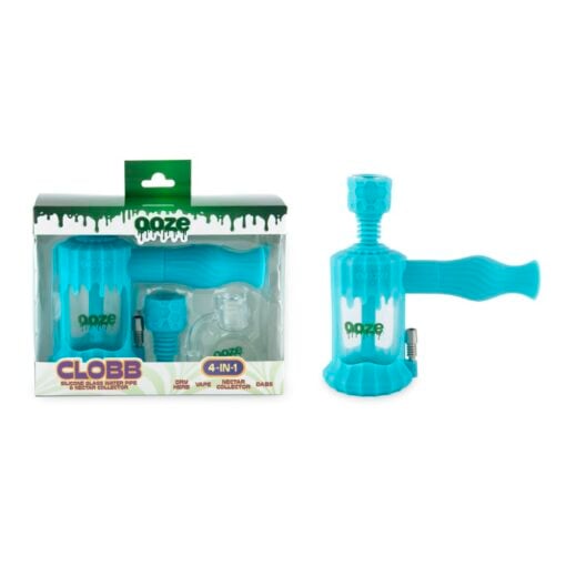 Ooze Clobb 4-in-1 Hybrid Silicone & Glass Water Pipe, featuring a sleek and modern design that combines functionality with aesthetics. This versatile piece allows for seamless transitions between flower, concentrates, and dab straw use, showcasing a unique blend of durable silicone and elegant glass. Perfect for upscale cannabis culture enthusiasts, available at Cannabox.