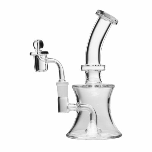 Human Grade 8-inch Oil Can Rig made from 100% borosilicate glass, showcasing its sleek design and functional aesthetics, perfect for enhancing your smoking experience. Available at Cannabox. - Clear