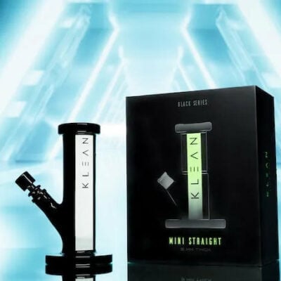 KLEAN Black Series Mini Straight water pipe featuring a unique glow in the dark stripe, 8 inches tall, made from 9mm thick borosilicate glass. - Default Title