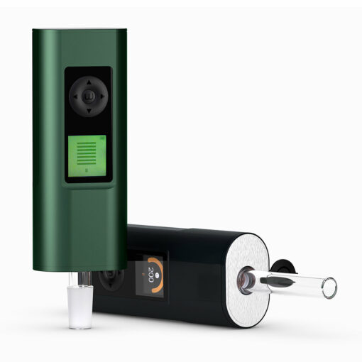 Arizer Solo III V2 Vaporizer showcasing sleek design, digital screen, and included accessories like glass aroma tubes and silicone caps.