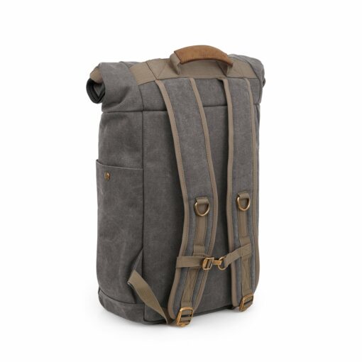 The Drifter rolltop backpack featuring a sleek design, smell-proof technology, and water-resistant materials, ideal for everyday smokers on the go.