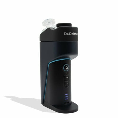 Dr. Dabber Switch GO Portable Concentrate Vaporizer with 14mm quartz insert, Bluetooth app control, and joystick carb cap for seamless dabbing. - Black