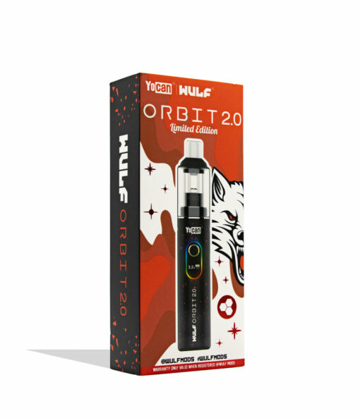 Wulf Mods Orbit 2.0 Concentrate Vaporizer showcasing its glass dome, ceramic mouthpiece, and vibrant color options, designed for optimal vaporization.