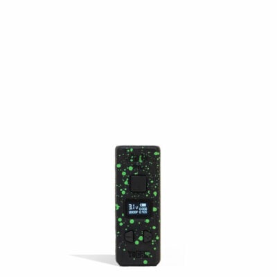 Wulf Mods Kodo Pro 510 Thread Battery showcasing its sleek design, vivid OLED display, and adjustable voltage buttons for a customizable vaping experience. - White-Red Spatter