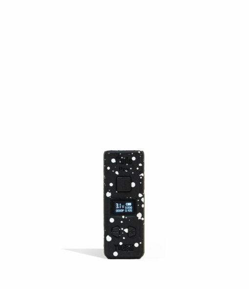 Wulf Mods KODO Pro 510 Thread Battery showcasing its sleek design, vivid OLED display, and adjustable voltage buttons, perfect for enhancing your vaping sessions. - Black-White Spatter