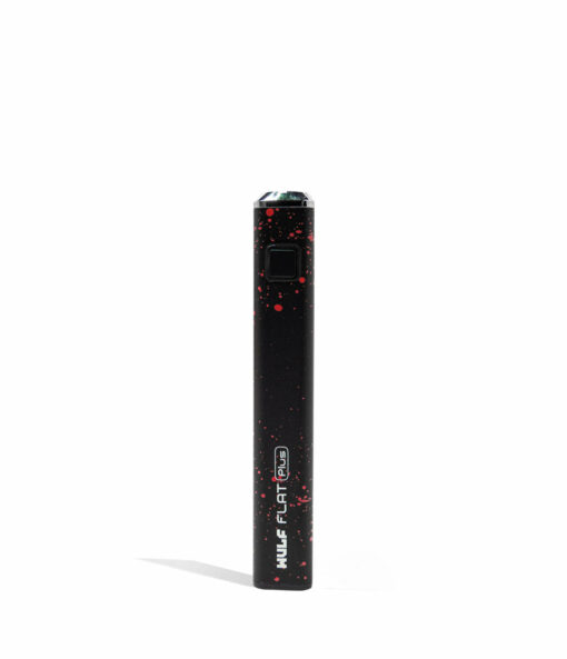 Wulf Mods Flat Plus 510 Thread Battery in vibrant colors showcasing its sleek design and USB-C charging port, ideal for everyday smokers. - Black-Red Spatter